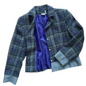 Harve Benard Tweed Purple Green Pearl Blazer Jacket 12